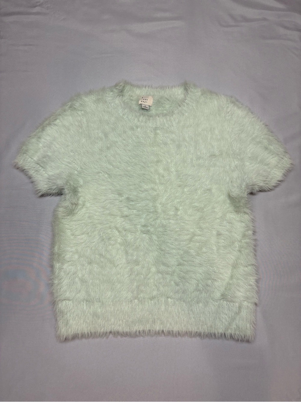 a new day women’s Fuzzy Short-Sleeve Crewneck Sweater in Mint Green S